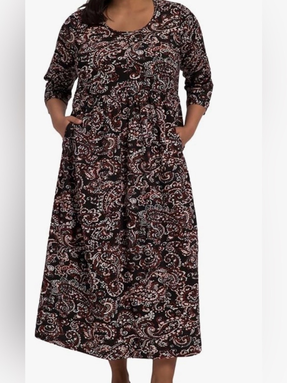 Ulla Popken Plus Size Black burgandy white Paisley Maxi Dress 100% soft cotton